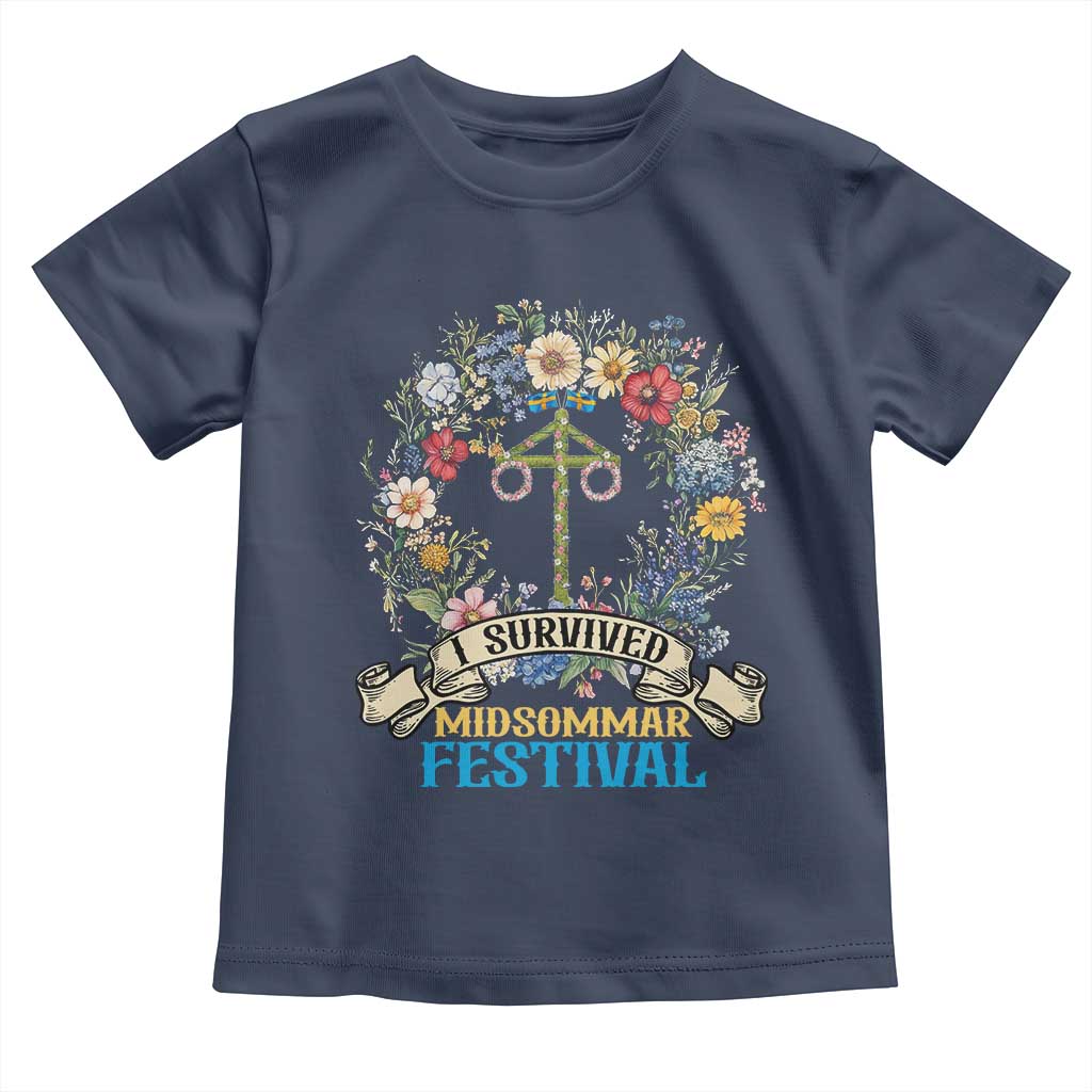 Funny I Survived Midsommar Festival Toddler T Shirt Sweden Summer Festival Maypole TS11 Navy Print Your Wear
