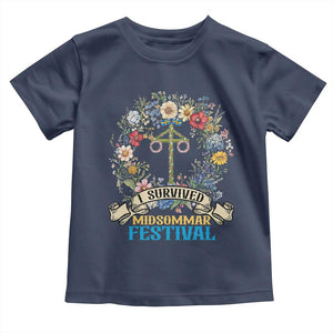 Funny I Survived Midsommar Festival Toddler T Shirt Sweden Summer Festival Maypole TS11 Navy Print Your Wear