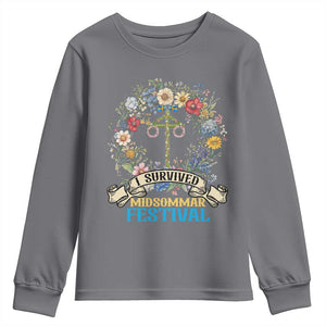 Funny I Survived Midsommar Festival Youth Sweatshirt Sweden Summer Festival Maypole TS11 Charcoal Print Your Wear
