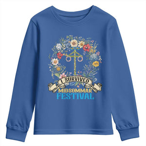 Funny I Survived Midsommar Festival Youth Sweatshirt Sweden Summer Festival Maypole TS11 Royal Blue Print Your Wear