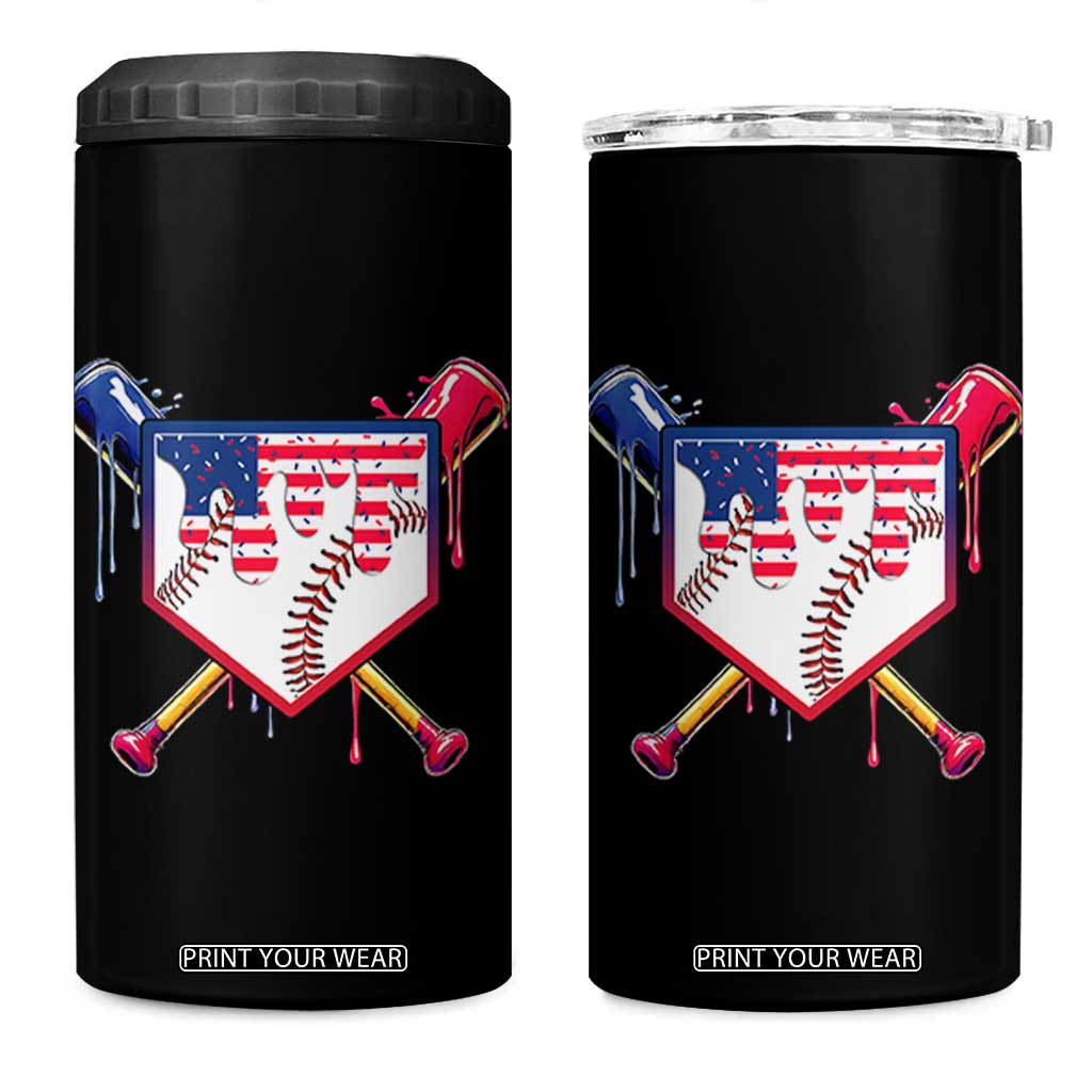 Funny Ice Cream Baseball Drip American Flag 4 in 1 Can Cooler Tumbler 4th Of July TS11 One Size: 16 oz Black Print Your Wear