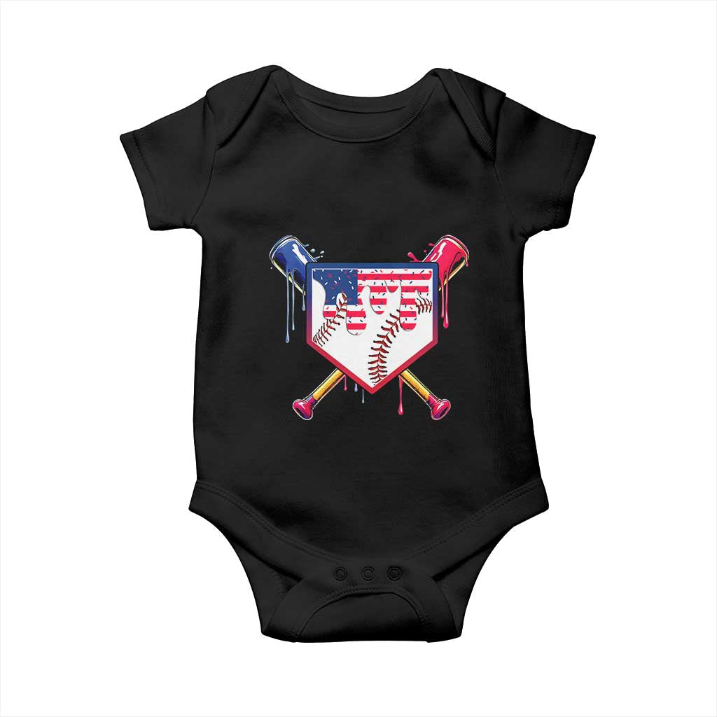 Funny Ice Cream Baseball Drip American Flag Baby Onesie 4th Of July TS11 Black Print Your Wear