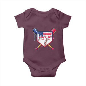 Funny Ice Cream Baseball Drip American Flag Baby Onesie 4th Of July TS11 Maroon Print Your Wear