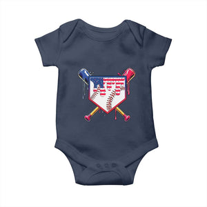 Funny Ice Cream Baseball Drip American Flag Baby Onesie 4th Of July TS11 Navy Print Your Wear