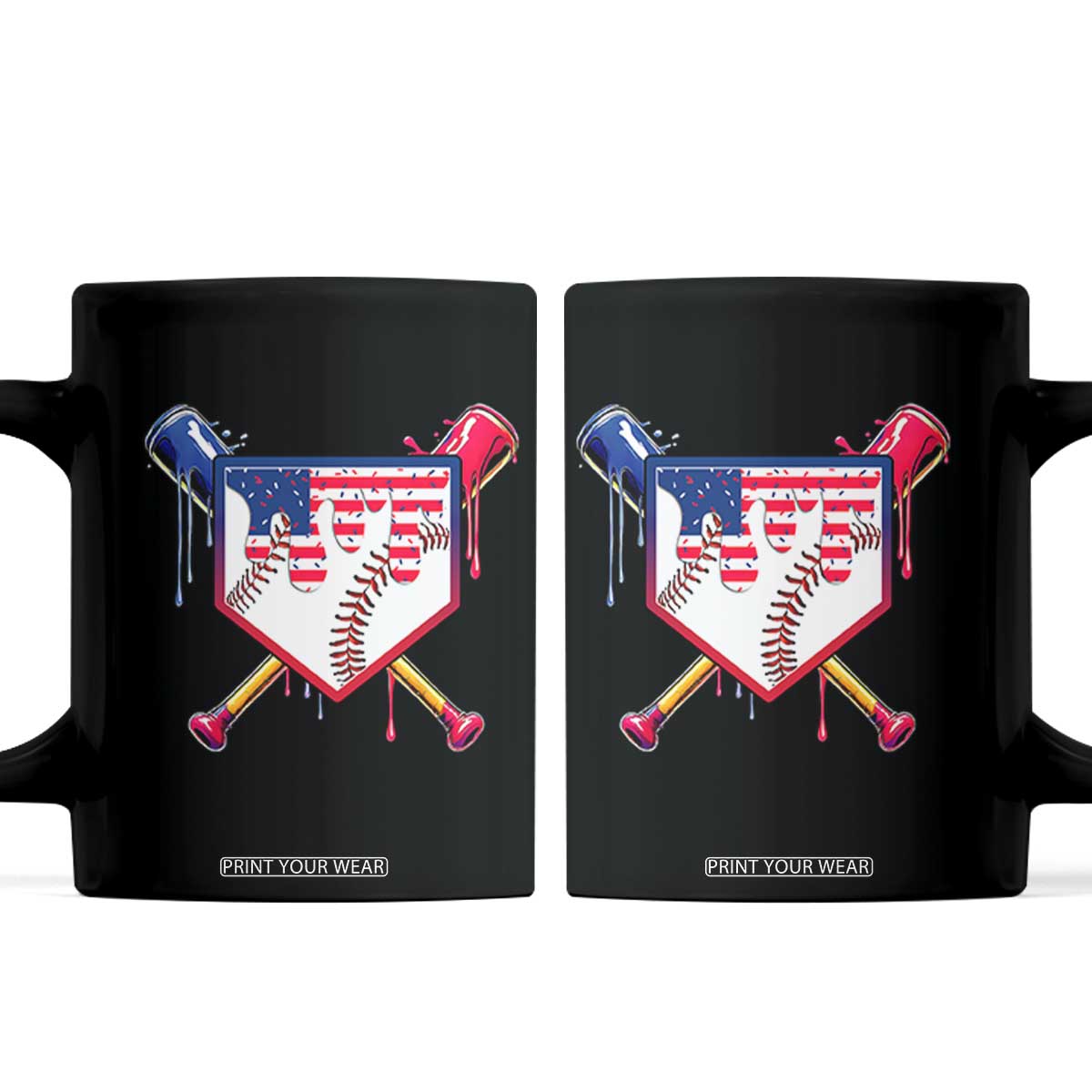 Funny Ice Cream Baseball Drip American Flag Coffee Mug 4th Of July TS11 Black Print Your Wear