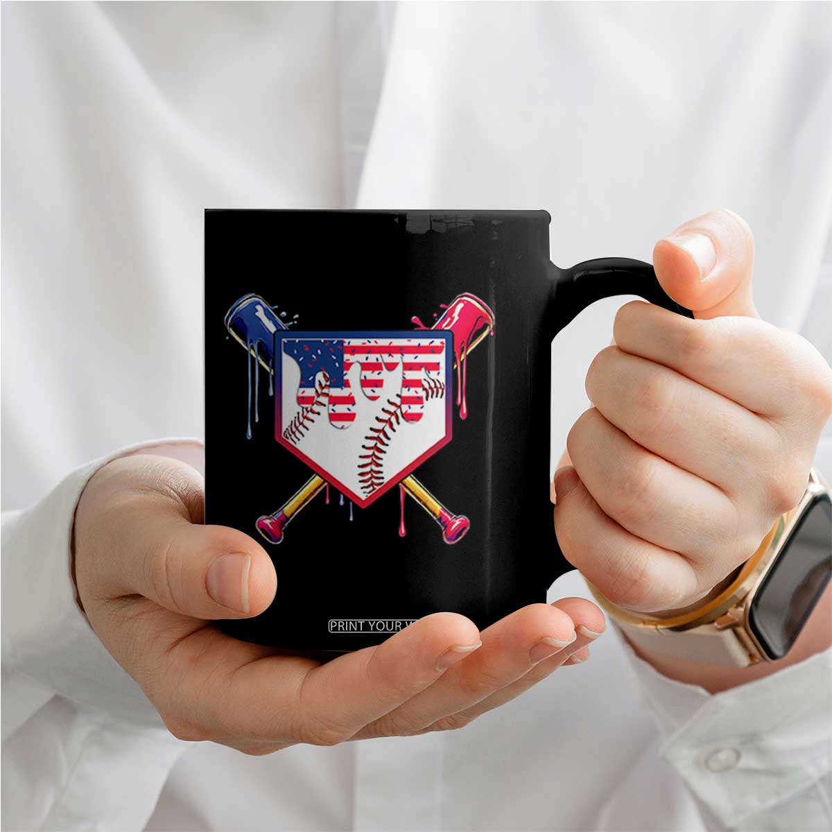 Funny Ice Cream Baseball Drip American Flag Coffee Mug 4th Of July TS11 Print Your Wear
