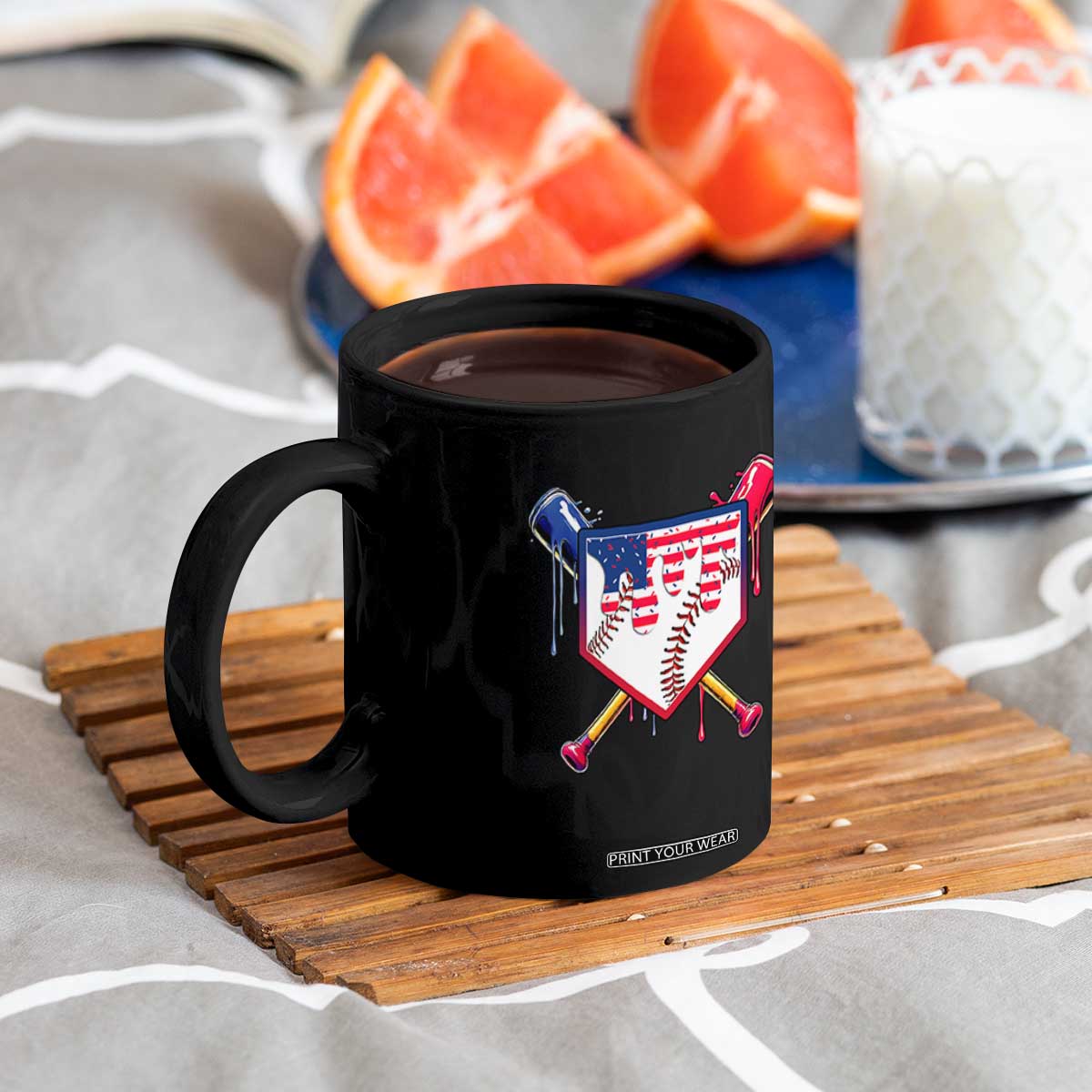 Funny Ice Cream Baseball Drip American Flag Coffee Mug 4th Of July TS11 Print Your Wear