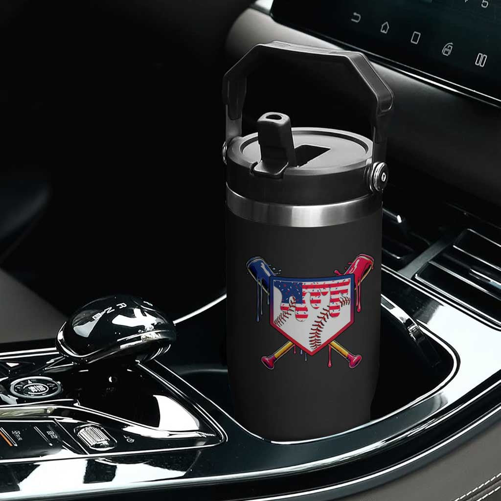 Funny Ice Cream Baseball Drip American Flag Flip Straw Tumbler 4th Of July TS11 Print Your Wear