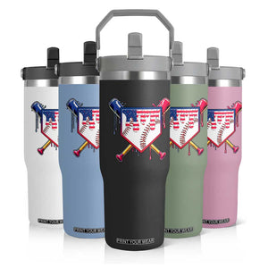 Funny Ice Cream Baseball Drip American Flag Flip Straw Tumbler 4th Of July TS11 Print Your Wear
