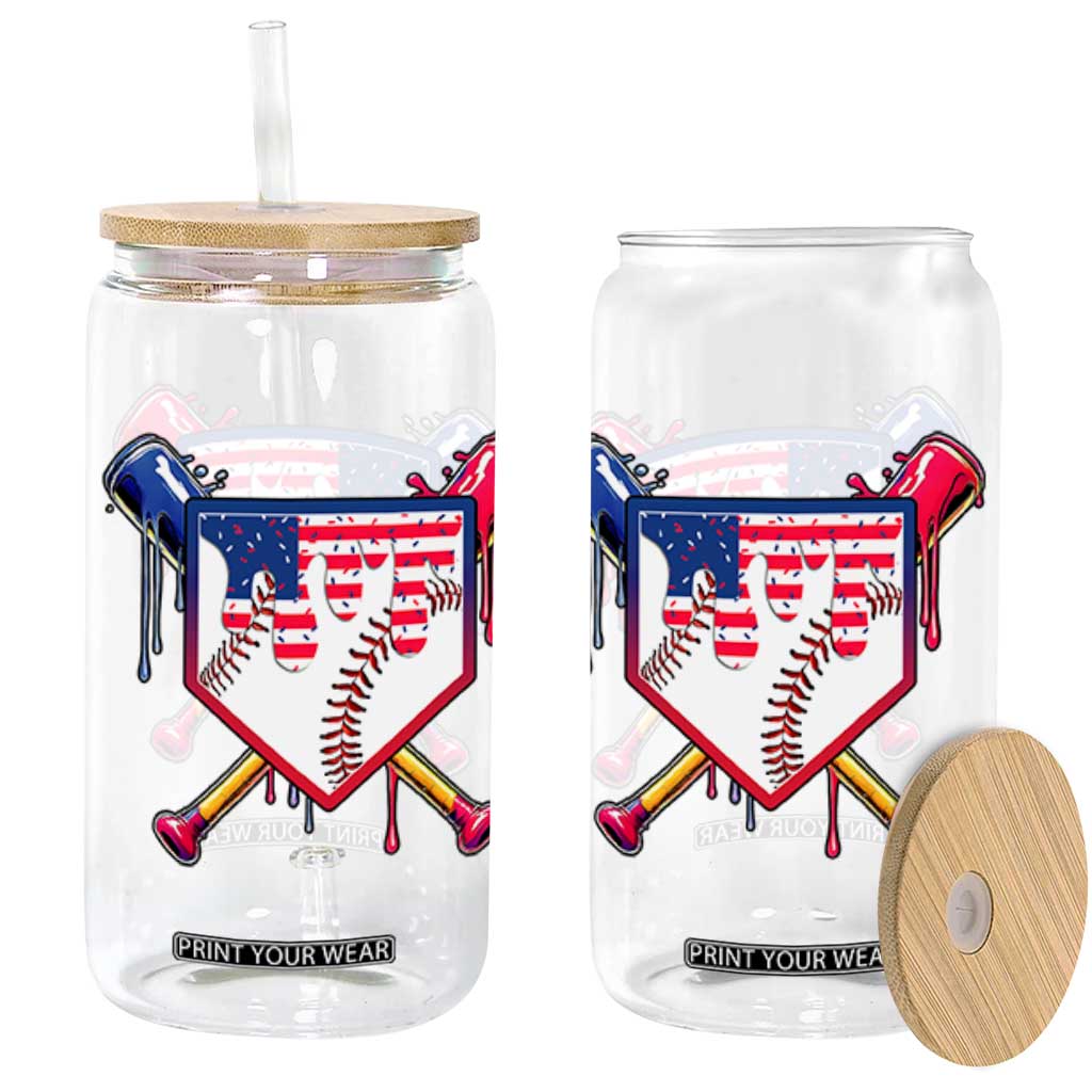 Funny Ice Cream Baseball Drip American Flag Glass Can 4th Of July TS11 Black Print Your Wear