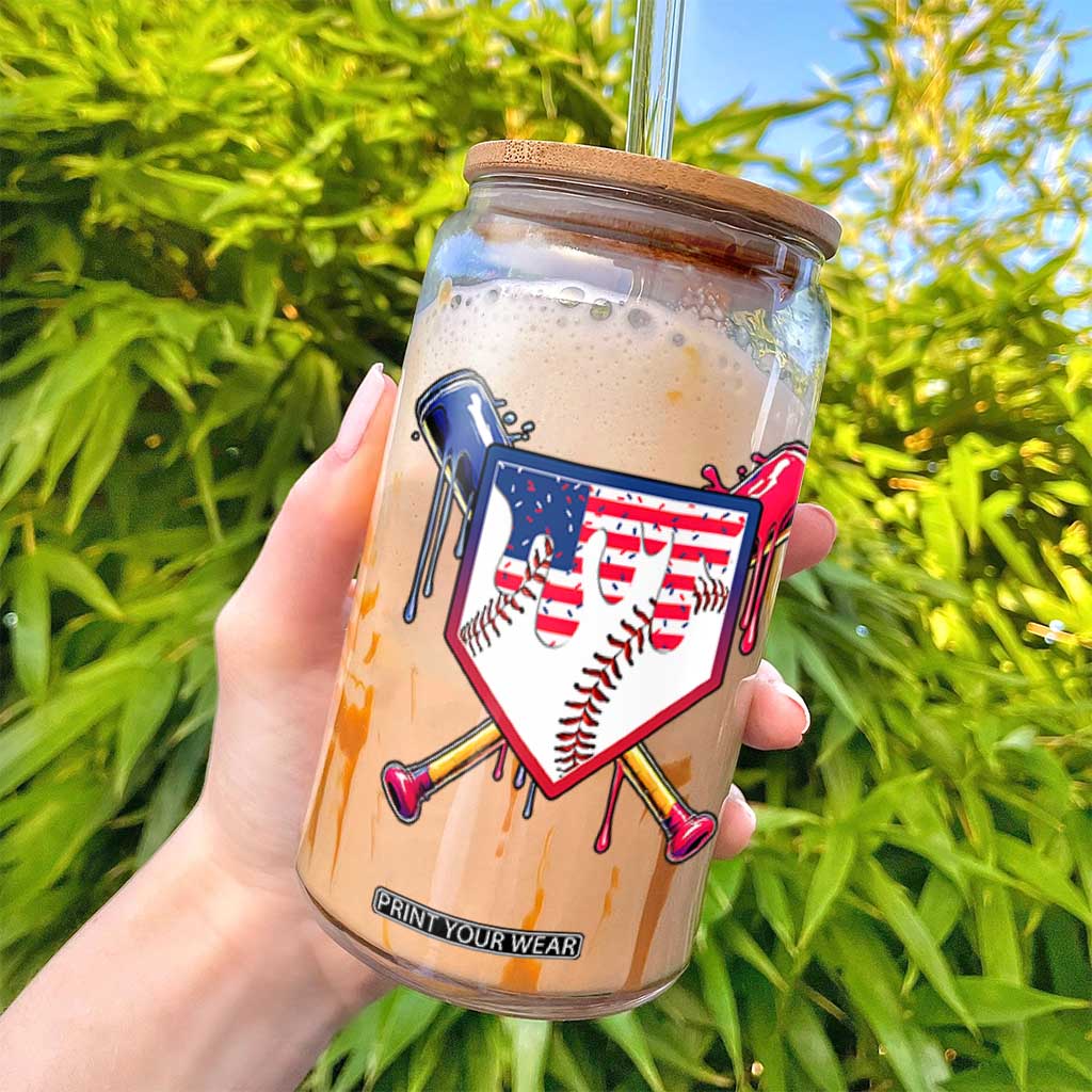 Funny Ice Cream Baseball Drip American Flag Glass Can 4th Of July TS11 Print Your Wear