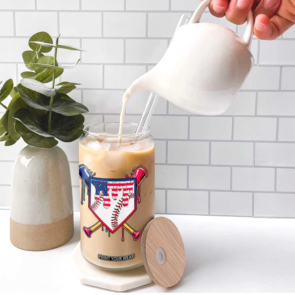 Funny Ice Cream Baseball Drip American Flag Glass Can 4th Of July TS11 Print Your Wear