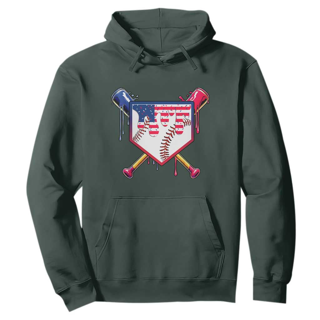 Funny Ice Cream Baseball Drip American Flag Hoodie 4th Of July TS11 Dark Forest Green Print Your Wear