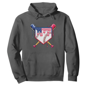 Funny Ice Cream Baseball Drip American Flag Hoodie 4th Of July TS11 Dark Heather Print Your Wear