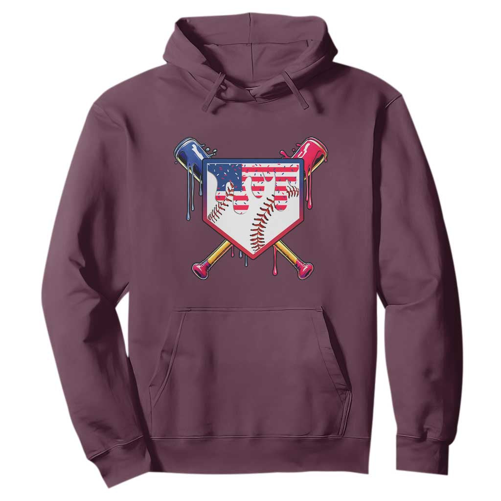Funny Ice Cream Baseball Drip American Flag Hoodie 4th Of July TS11 Maroon Print Your Wear