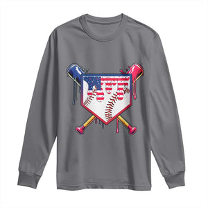Funny Ice Cream Baseball Drip American Flag Long Sleeve Shirt 4th Of July TS11 Charcoal Print Your Wear