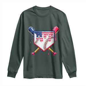 Funny Ice Cream Baseball Drip American Flag Long Sleeve Shirt 4th Of July TS11 Dark Forest Green Print Your Wear
