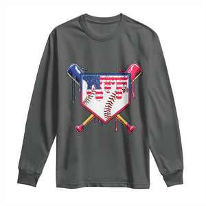 Funny Ice Cream Baseball Drip American Flag Long Sleeve Shirt 4th Of July TS11 Dark Heather Print Your Wear