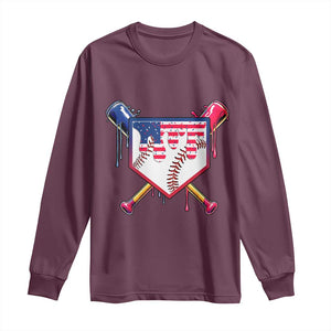 Funny Ice Cream Baseball Drip American Flag Long Sleeve Shirt 4th Of July TS11 Maroon Print Your Wear