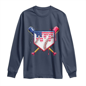 Funny Ice Cream Baseball Drip American Flag Long Sleeve Shirt 4th Of July TS11 Navy Print Your Wear