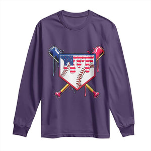 Funny Ice Cream Baseball Drip American Flag Long Sleeve Shirt 4th Of July TS11 Purple Print Your Wear