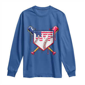 Funny Ice Cream Baseball Drip American Flag Long Sleeve Shirt 4th Of July TS11 Royal Blue Print Your Wear