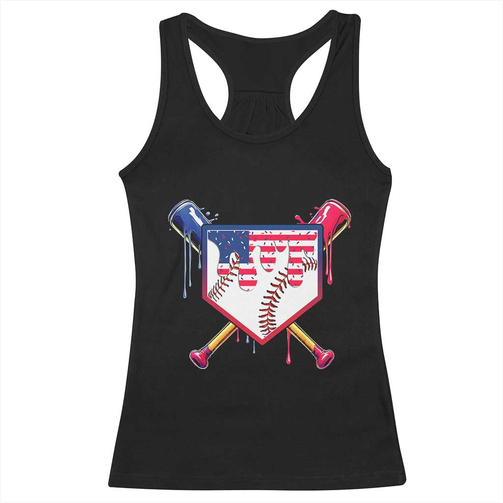 Funny Ice Cream Baseball Drip American Flag Racerback Tank Top 4th Of July TS11 Black Print Your Wear