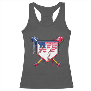 Funny Ice Cream Baseball Drip American Flag Racerback Tank Top 4th Of July TS11 Dark Heather Print Your Wear