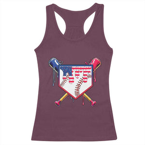 Funny Ice Cream Baseball Drip American Flag Racerback Tank Top 4th Of July TS11 Maroon Print Your Wear