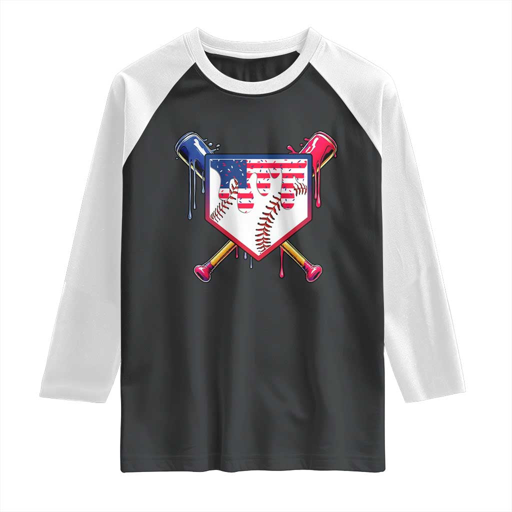 Funny Ice Cream Baseball Drip American Flag Raglan Shirt 4th Of July TS11 Black White Print Your Wear