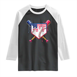 Funny Ice Cream Baseball Drip American Flag Raglan Shirt 4th Of July TS11 Black White Print Your Wear