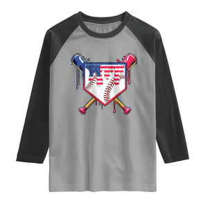 Funny Ice Cream Baseball Drip American Flag Raglan Shirt 4th Of July TS11 Sport Gray Black Print Your Wear