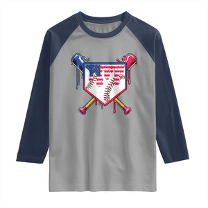 Funny Ice Cream Baseball Drip American Flag Raglan Shirt 4th Of July TS11 Sport Gray Navy Print Your Wear