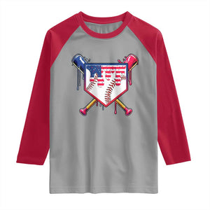 Funny Ice Cream Baseball Drip American Flag Raglan Shirt 4th Of July TS11 Sport Gray Red Print Your Wear