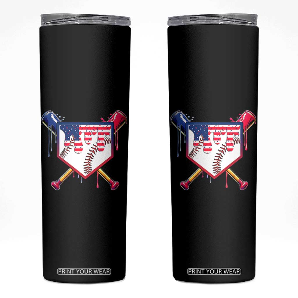 Funny Ice Cream Baseball Drip American Flag Skinny Tumbler 4th Of July TS11 Black Print Your Wear