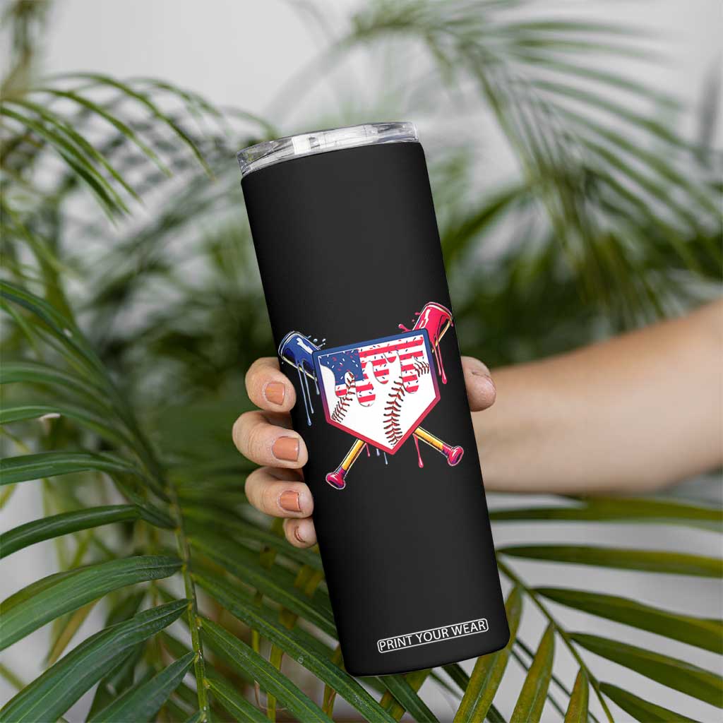 Funny Ice Cream Baseball Drip American Flag Skinny Tumbler 4th Of July TS11 Print Your Wear