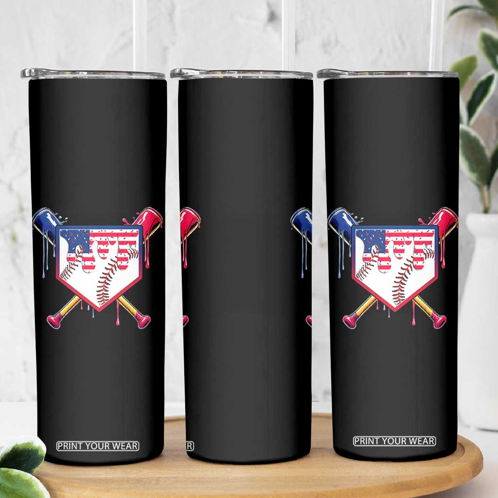 Funny Ice Cream Baseball Drip American Flag Skinny Tumbler 4th Of July TS11 Print Your Wear