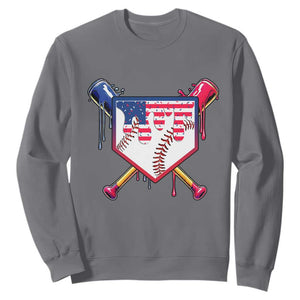 Funny Ice Cream Baseball Drip American Flag Sweatshirt 4th Of July TS11 Charcoal Print Your Wear