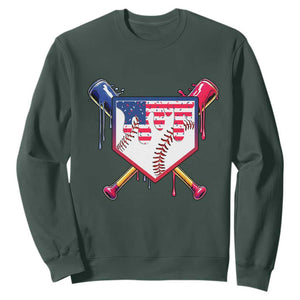 Funny Ice Cream Baseball Drip American Flag Sweatshirt 4th Of July TS11 Dark Forest Green Print Your Wear