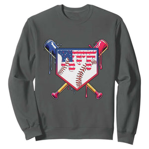 Funny Ice Cream Baseball Drip American Flag Sweatshirt 4th Of July TS11 Dark Heather Print Your Wear