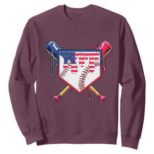 Funny Ice Cream Baseball Drip American Flag Sweatshirt 4th Of July TS11 Maroon Print Your Wear