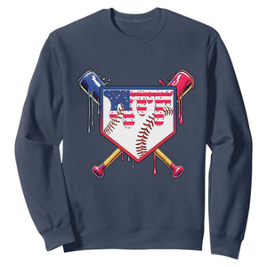 Funny Ice Cream Baseball Drip American Flag Sweatshirt 4th Of July TS11 Navy Print Your Wear