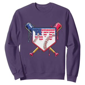 Funny Ice Cream Baseball Drip American Flag Sweatshirt 4th Of July TS11 Purple Print Your Wear