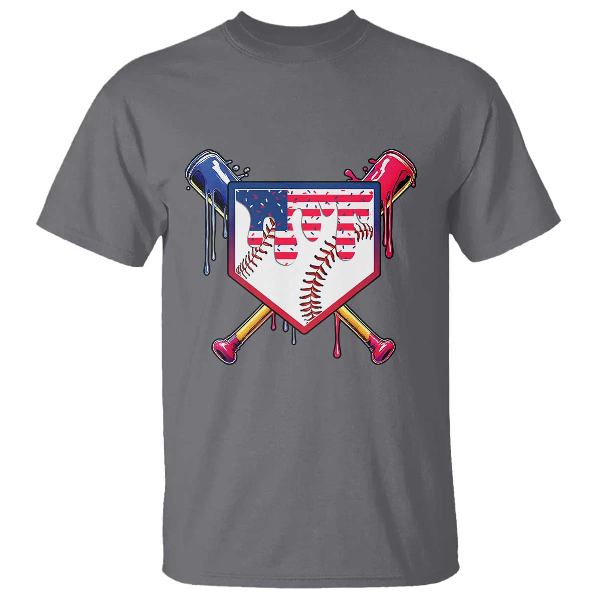 Funny Ice Cream Baseball Drip American Flag T Shirt 4th Of July TS11 Charcoal Print Your Wear