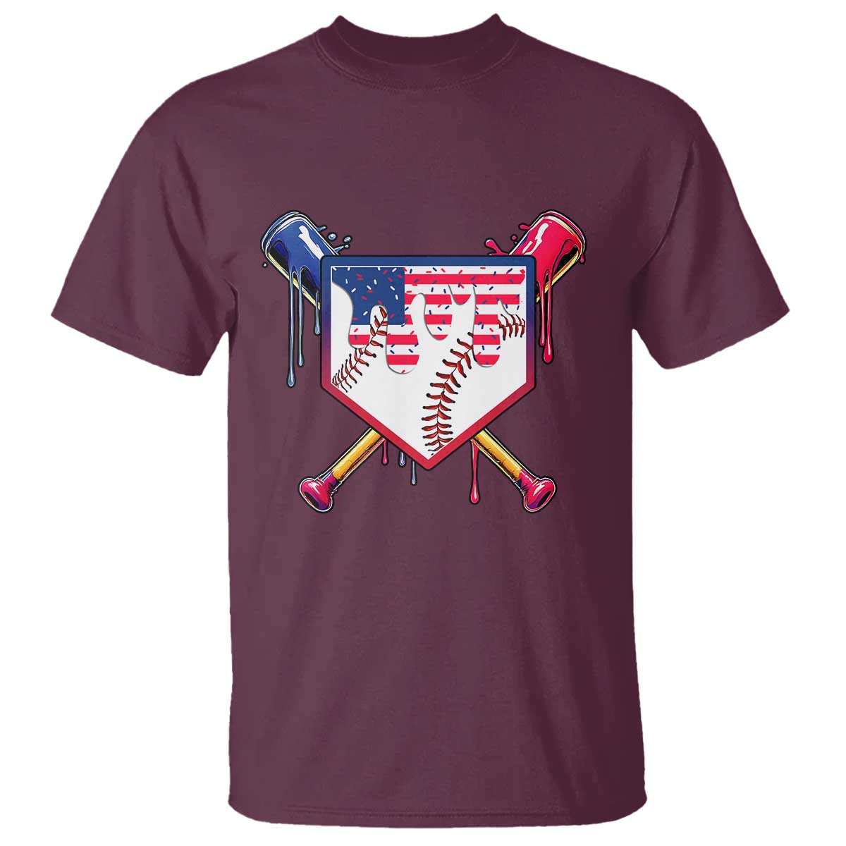 Funny Ice Cream Baseball Drip American Flag T Shirt 4th Of July TS11 Maroon Print Your Wear