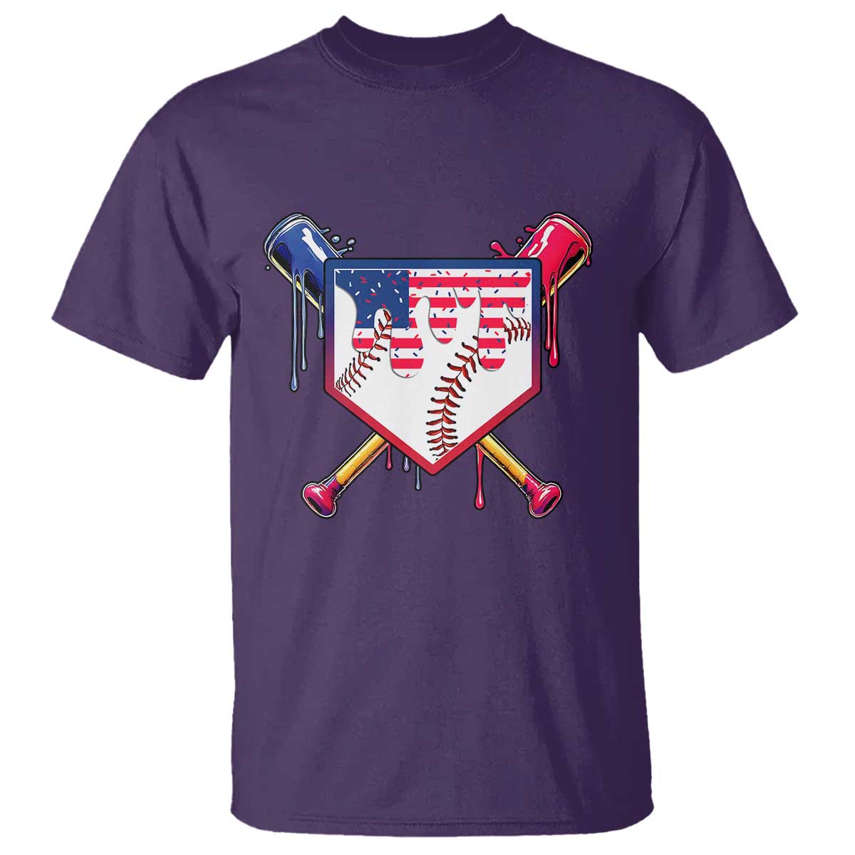 Funny Ice Cream Baseball Drip American Flag T Shirt 4th Of July TS11 Purple Print Your Wear