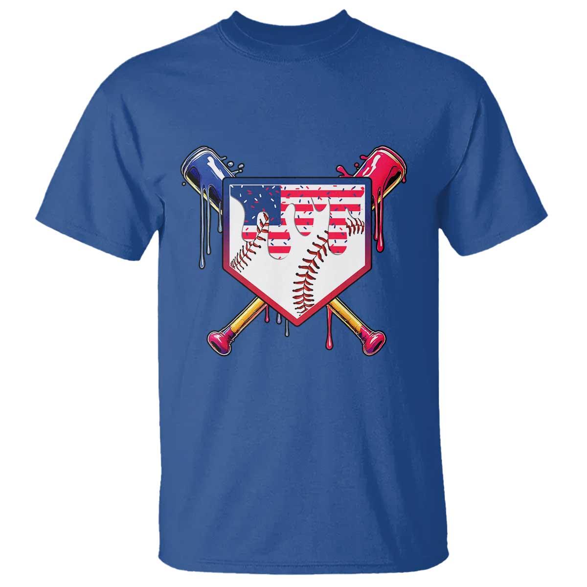 Funny Ice Cream Baseball Drip American Flag T Shirt 4th Of July TS11 Royal Blue Print Your Wear