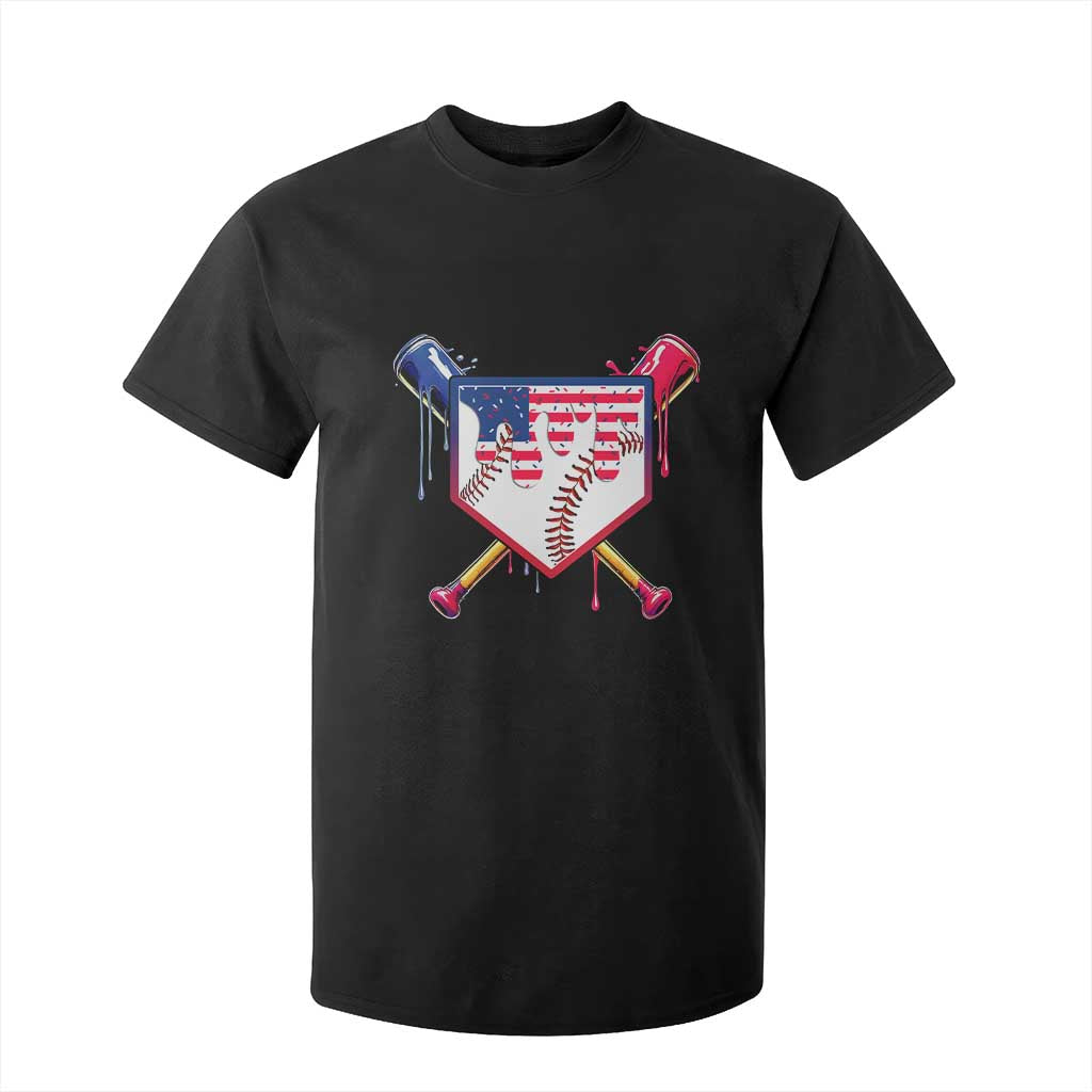 Funny Ice Cream Baseball Drip American Flag T Shirt For Kid 4th Of July TS11 Black Print Your Wear