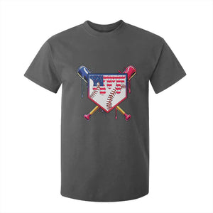 Funny Ice Cream Baseball Drip American Flag T Shirt For Kid 4th Of July TS11 Dark Heather Print Your Wear