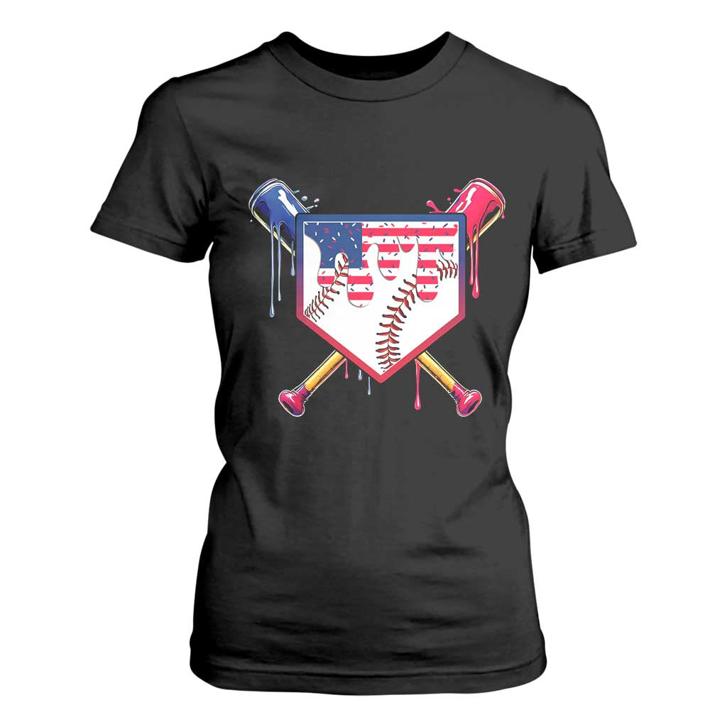 Funny Ice Cream Baseball Drip American Flag T Shirt For Women 4th Of July TS11 Black Print Your Wear